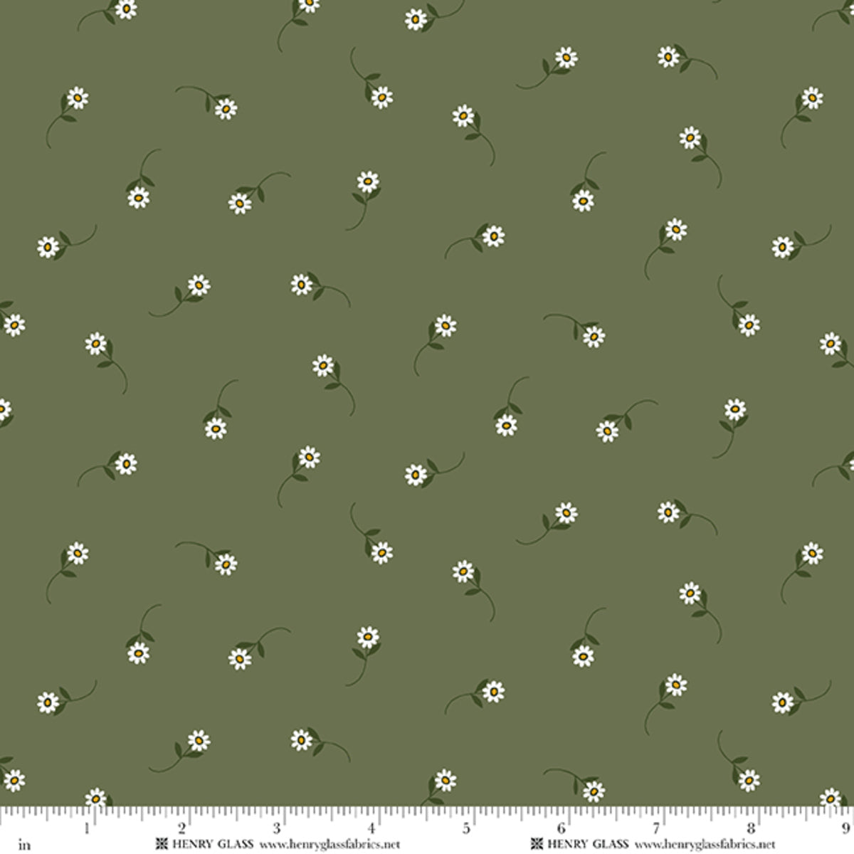 Wildflowers Tossed Daisy Green 3676-66 by Gail Pan for Henry Glass Fabrics (sold in 25cm increments)