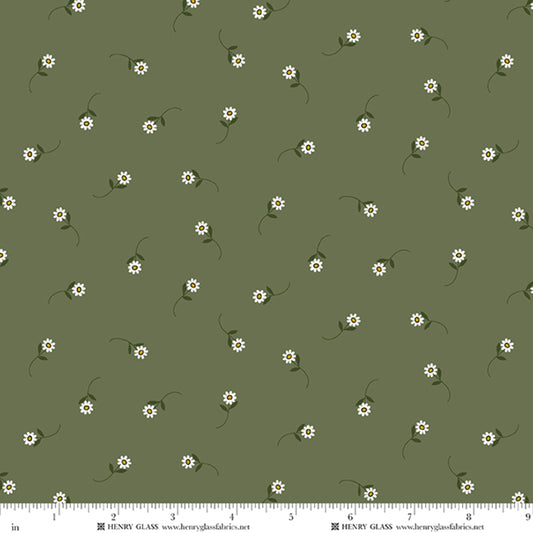 Wildflowers Tossed Daisy Green 3676-66 by Gail Pan for Henry Glass Fabrics (sold in 25cm increments)