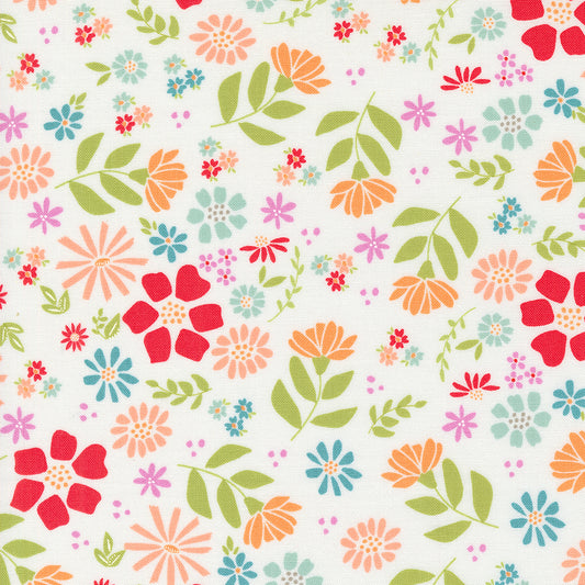 Laguna Sunrise Wild Rose Off White M3768011 by Sherri and Chelsi for Moda Fabrics (sold in 25cm increments)