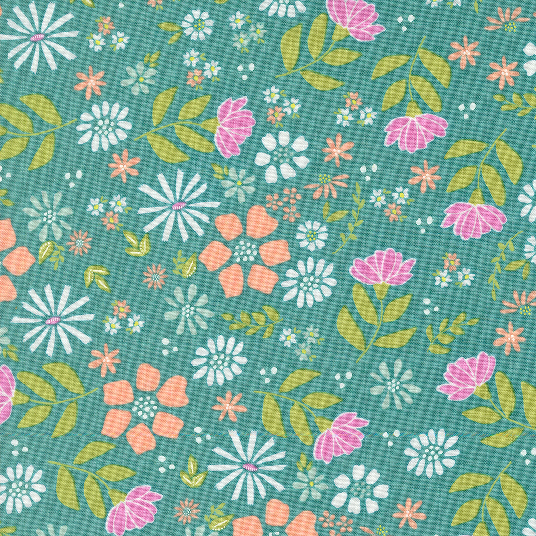 Laguna Sunrise Wild Rose Teal M3768018 by Sherri and Chelsi for Moda Fabrics (sold in 25cm increments)