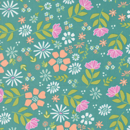 Laguna Sunrise Wild Rose Teal M3768018 by Sherri and Chelsi for Moda Fabrics (sold in 25cm increments)