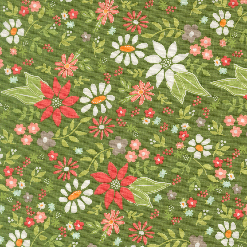 Poinsettia & Pear Floral Evergreen M3771014 by Sherri & Chelsi for Moda fabrics (sold in 25cm increments)