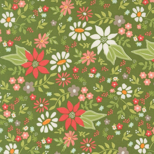 Poinsettia & Pear Floral Evergreen M3771014 by Sherri & Chelsi for Moda fabrics (sold in 25cm increments)
