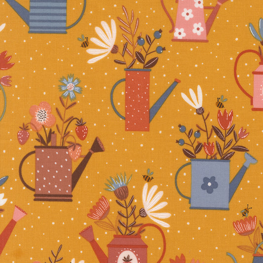 Blossoms and Blooms Watering Cans Sunshine M3905018 by Elena Amo for Moda Fabrics (sold in 25cm increments)