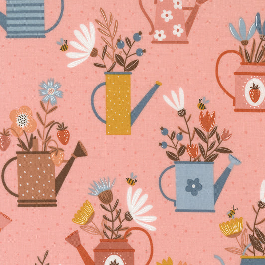 Blossoms and Blooms Watering Cans Petal M3905015 by Elena Amo for Moda Fabrics (sold in 25cm increments)