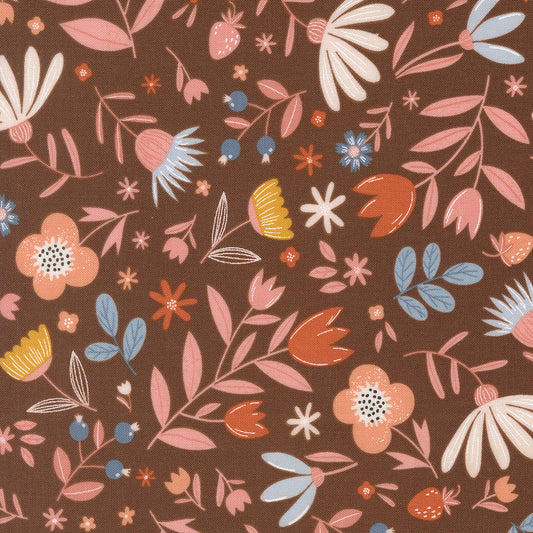 Blossoms and Blooms Flowers Chocolate M3905117 by Elena Amo for Moda Fabrics (sold in 25cm increments)