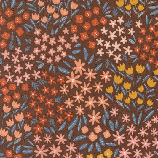 Blossoms and Blooms Small Flowers Chocolate M3905217 by Elena Amo for Moda Fabrics (sold in 25cm increments)