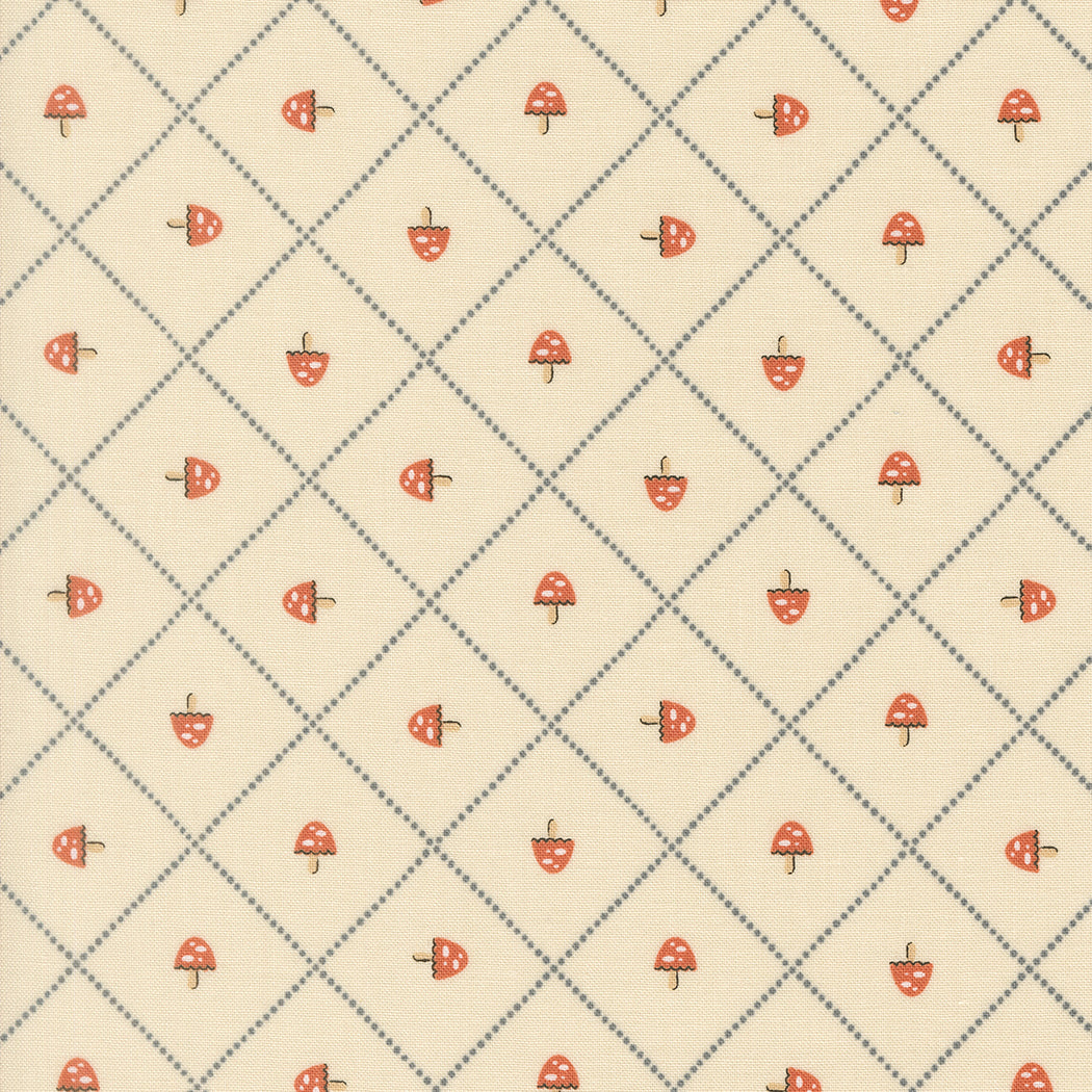 Natures Sketchbook Mushroom Grid Pearl M3907711 by Elena Amo for Moda fabrics (sold in 25cm increments)