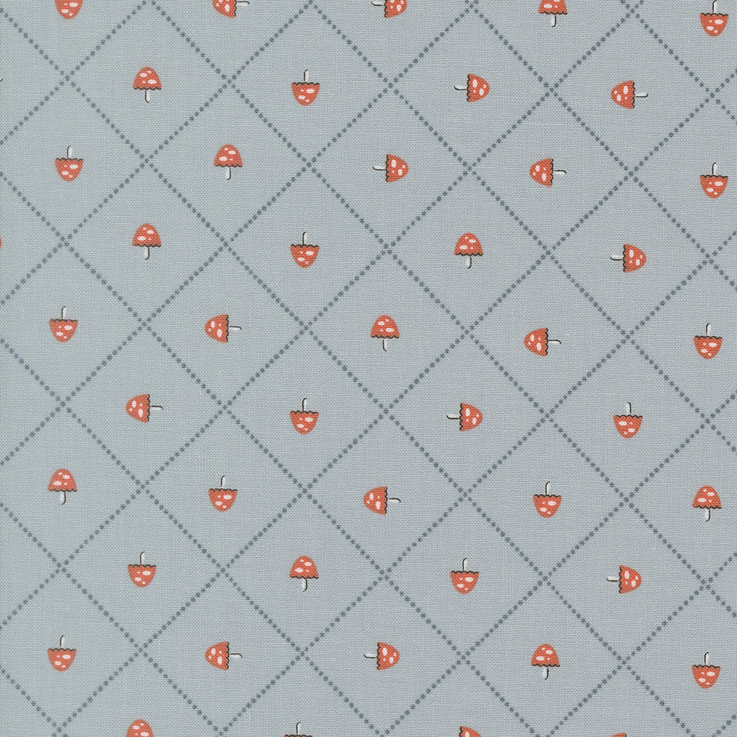 Natures Sketchbook Mushroom Grid Sky M3907720 by Elena Amo for Moda fabrics (sold in 25cm increments)