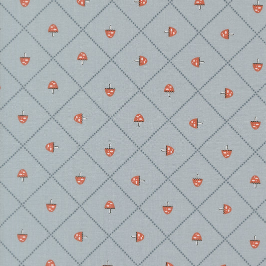 Natures Sketchbook Mushroom Grid Sky M3907720 by Elena Amo for Moda fabrics (sold in 25cm increments)