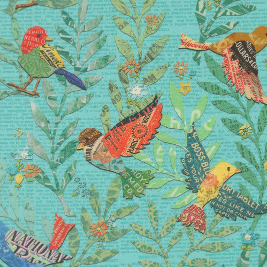 Paper Hamlet Birdy Newspaper Sky M3956017 by Cathe Holden for Moda fabrics (sold in 25cm increments)