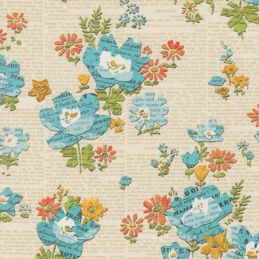 Paper Hamlet Florals Newspaper Paper M3956111 by Cathe Holden for Moda fabrics (sold in 25cm increments)
