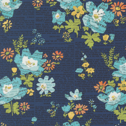 Paper Hamlet Florals Newspaper Midnight M3956118 by Cathe Holden for Moda fabrics (sold in 25cm increments)
