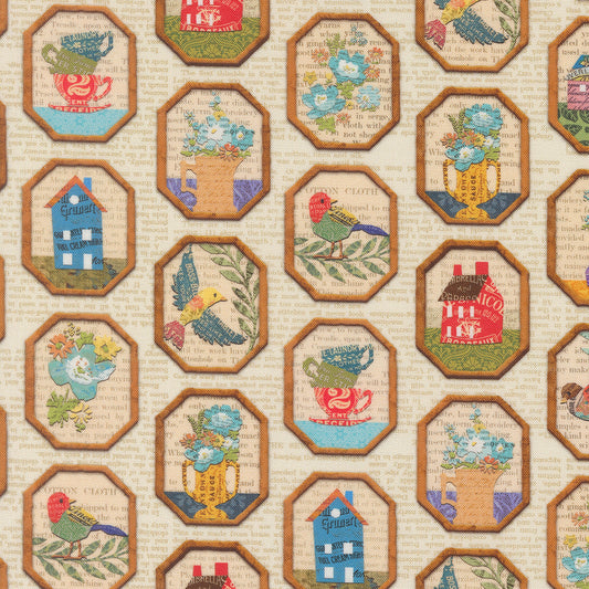 Paper Hamlet Frames Newspaper Paper M3956511 by Cathe Holden for Moda fabrics (sold in 25cm increments)