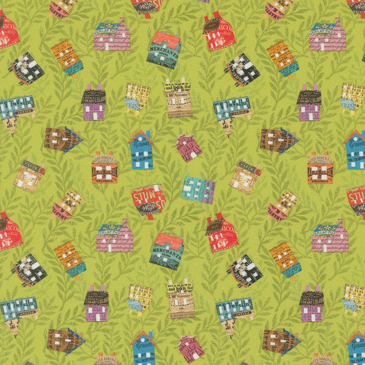 Paper Hamlet Tossed Houses Sprout M3956612 by Cathe Holden for Moda fabrics (sold in 25cm increments)