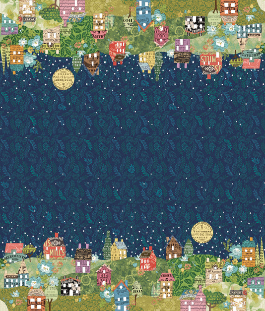Paper Hamlet Double Border Midnight M3956911 by Cathe Holden for Moda fabrics (sold in 25cm increments)