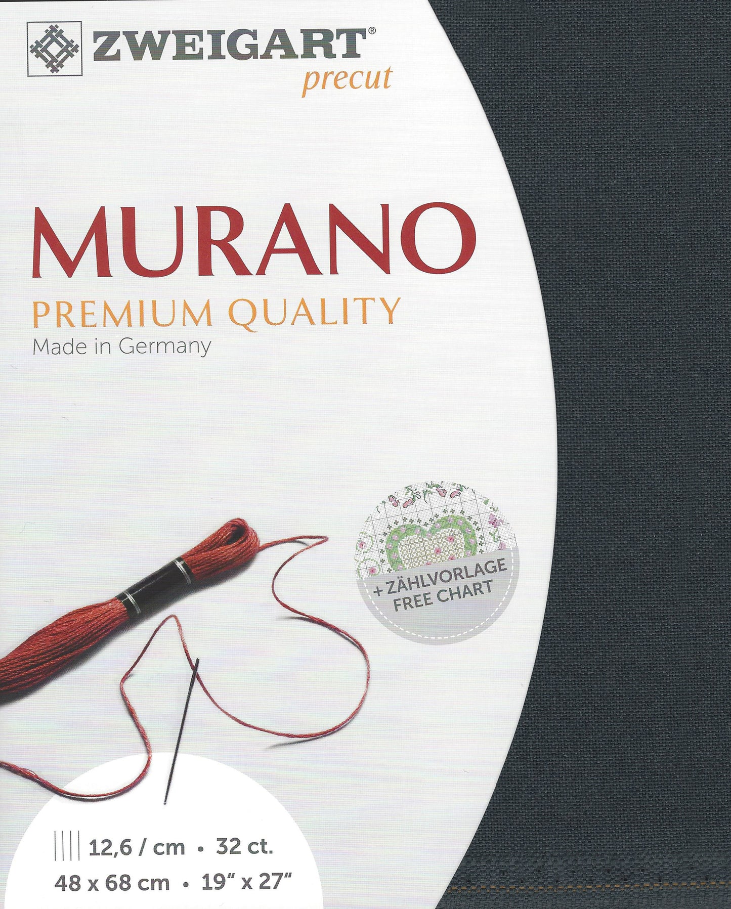 Zweigart 32Ct Murano Slate/Charcoal Grey Pre- cut