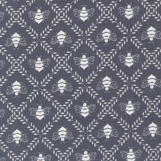 Sun Drenched Gathering Honey Bees Indigo M4320415 by Sweetfire Road for Moda fabrics (sold in 25cm increments)