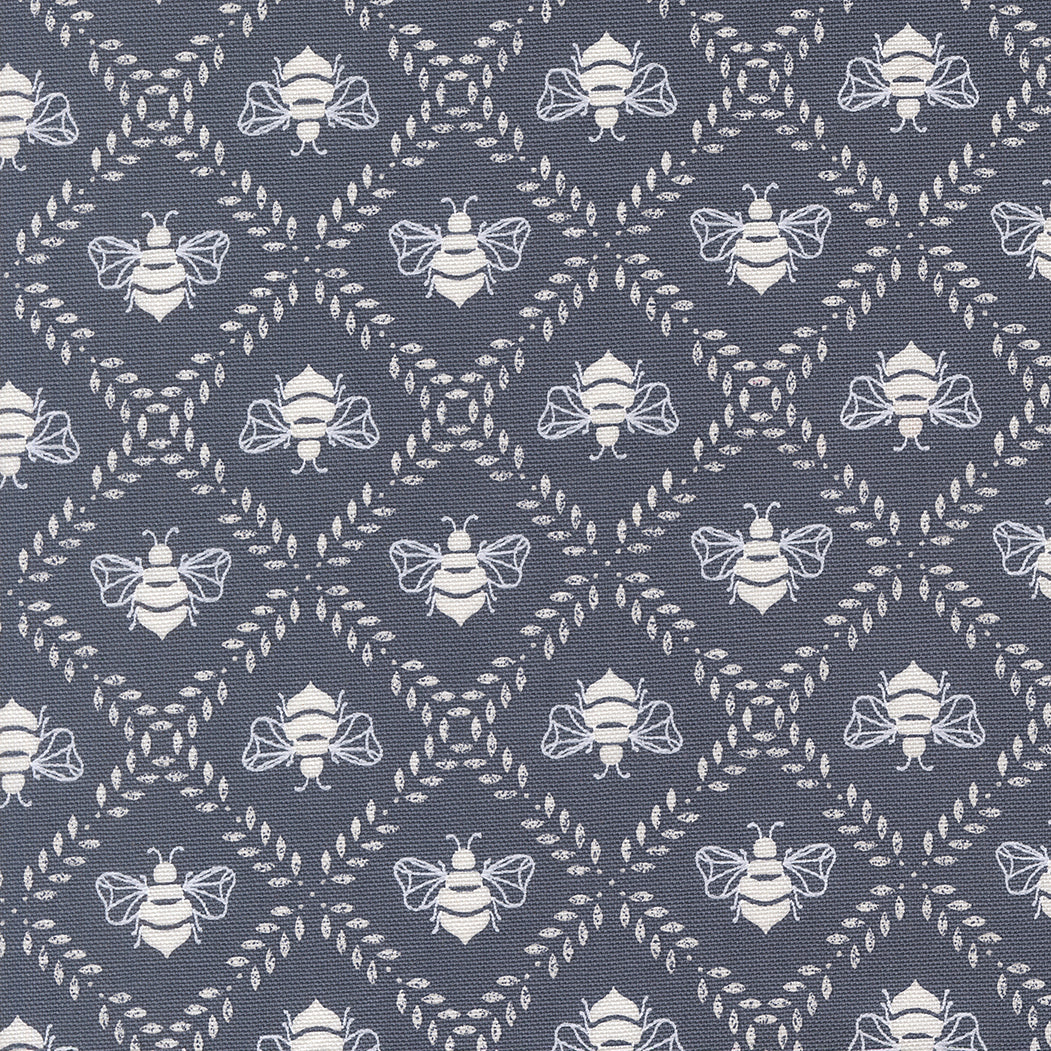 Sun Drenched Canvas Bees Indigo MCV4320435 by Sweetfire Road for Moda fabrics (sold in 25cm increments)