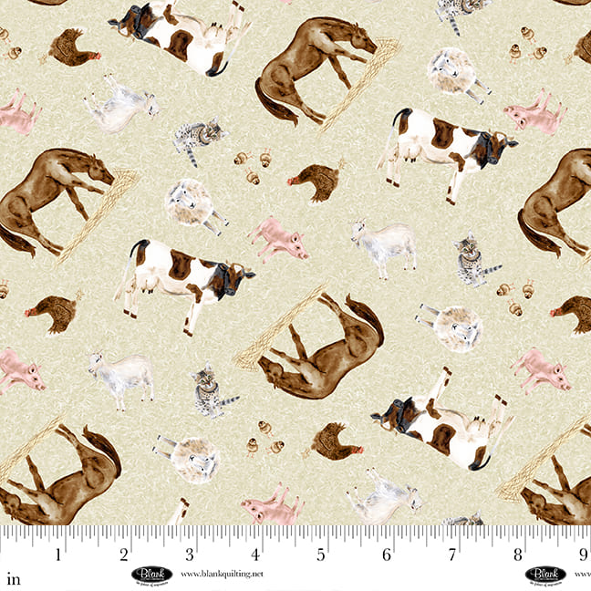 Little Seedlings Farm Barn Animals Ecru BQ4385044 by Moque Lee Studio for Blank Quilting (sold in 25cm increments)