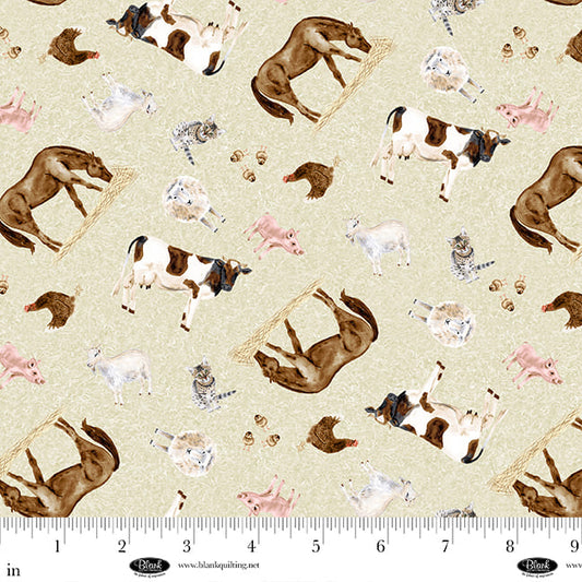 Little Seedlings Farm Barn Animals Ecru BQ4385044 by Moque Lee Studio for Blank Quilting (sold in 25cm increments)