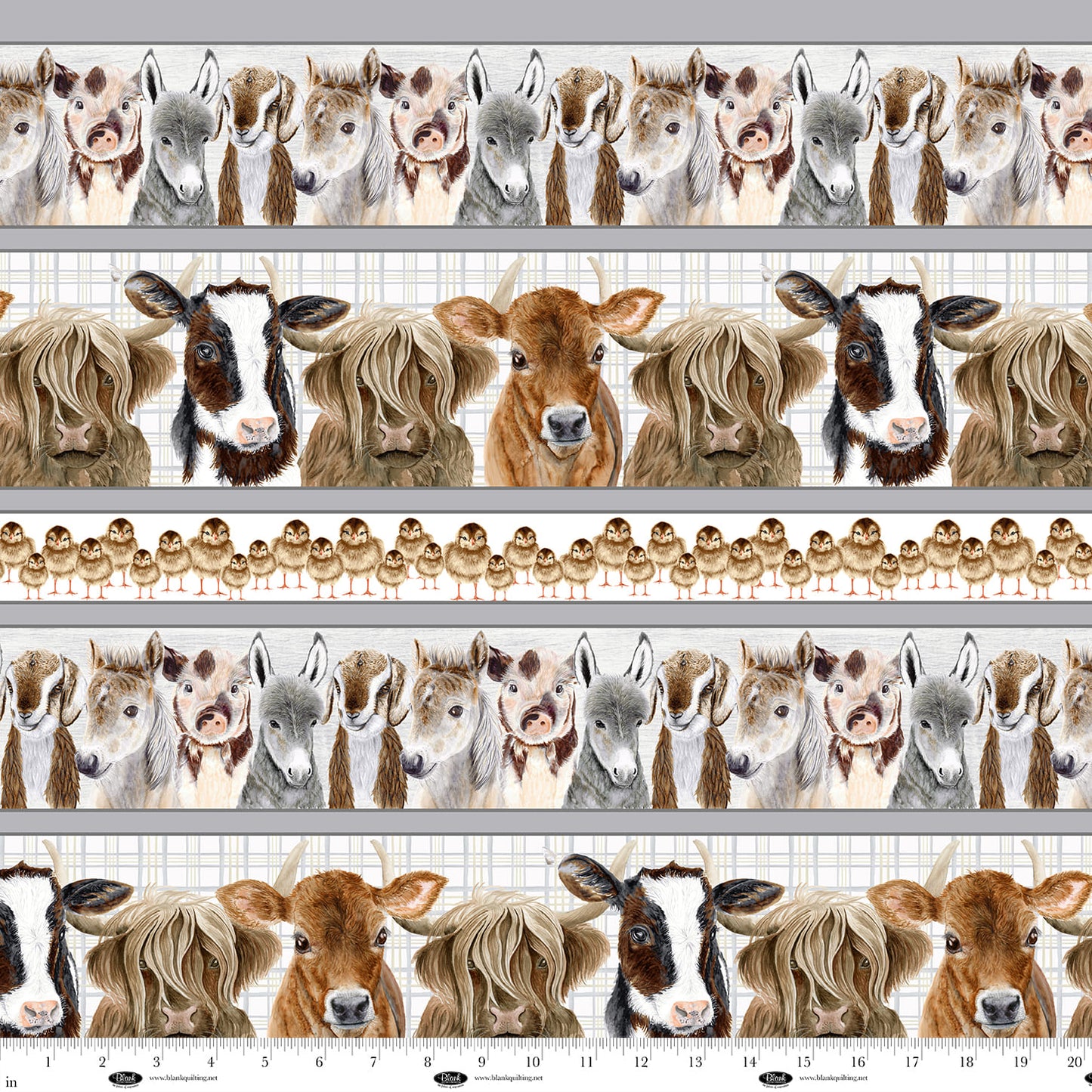 Little Seedlings Farm White Stripe with Animals BQ4387001 by Moque Lee Studio for Blank Quilting (sold in 25cm increments)