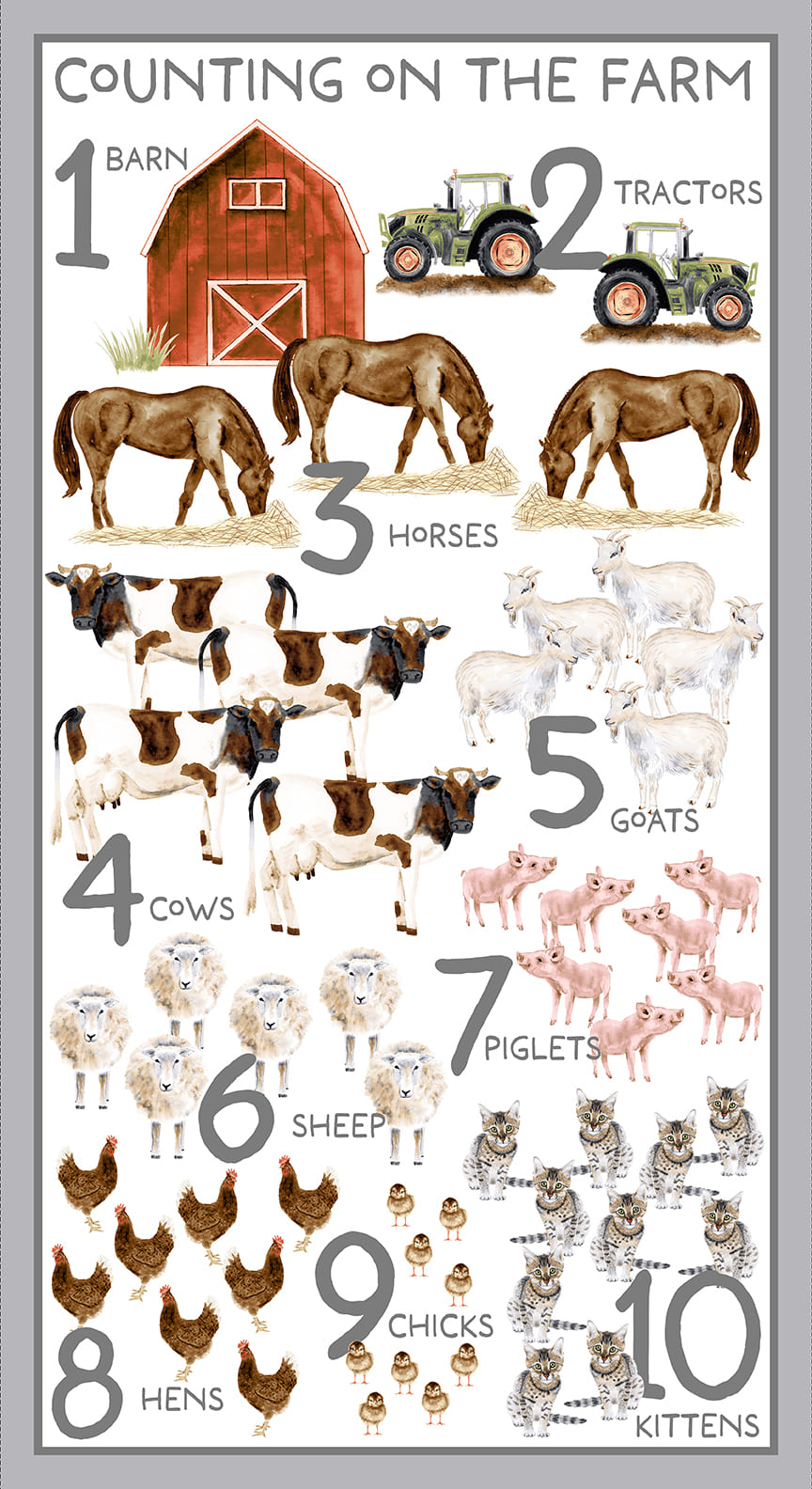 Little Seedlings Farm Counting Panel by Moque Lee Studio for Blank Quilting