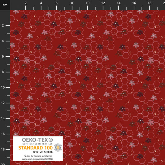 The Sweetest Embrace Red Flowers & Beehive 4514520 by Linette Jakobsen for Stoff Fabrics (sold in 25cm increments)