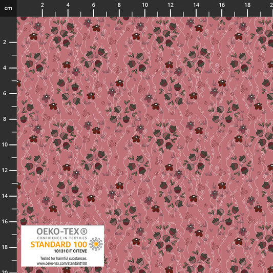 The Sweetest Embrace Pink Acorns & Flowers 4514521 by Linette Jakobsen for Stoff Fabrics (sold in 25cm increments)