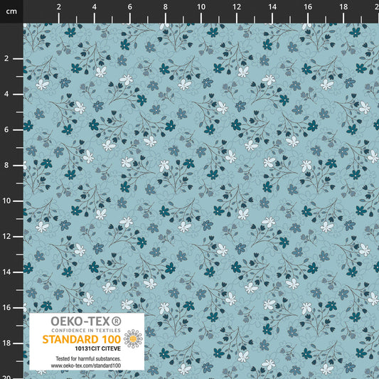 The Sweetest Embrace Aqua Flower Branches 4514537 by Linette Jakobsen for Stoff Fabrics (sold in 25cm increments)