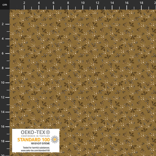 The Sweetest Embrace Khaki Leaves 4514539 by Linette Jakobsen for Stoff Fabrics (sold in 25cm increments)