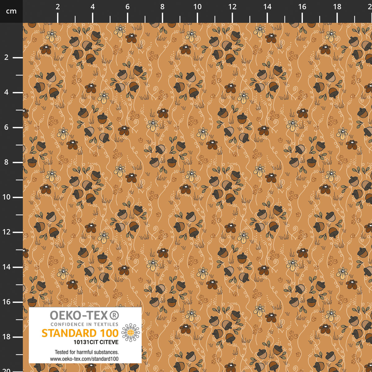 The Sweetest Embrace Golden Acorns & Flowers 4514546 by Linette Jakobsen for Stoff Fabrics (sold in 25cm increments)
