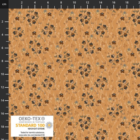 The Sweetest Embrace Golden Acorns & Flowers 4514546 by Linette Jakobsen for Stoff Fabrics (sold in 25cm increments)