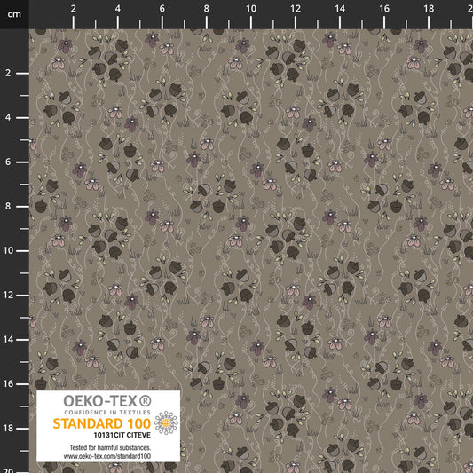 The Sweetest Embrace Taupe Acorns & Flowers 4514552 by Linette Jakobsen for Stoff Fabrics (sold in 25cm increments)