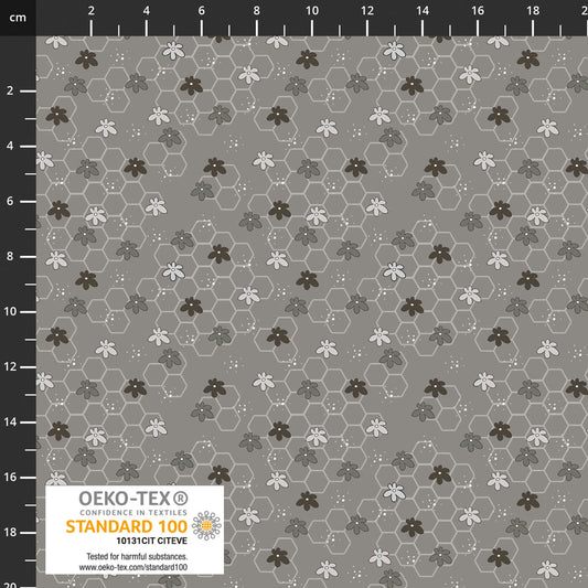 The Sweetest Embrace Gray Flowers & Beehive 4514554 by Linette Jakobsen for Stoff Fabrics (sold in 25cm increments)