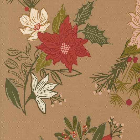 Old World Yuletide Festive Florals Metallic Mushroom M4562015M by Fancy That Design House for Moda Fabrics (sold in 25cm increments)