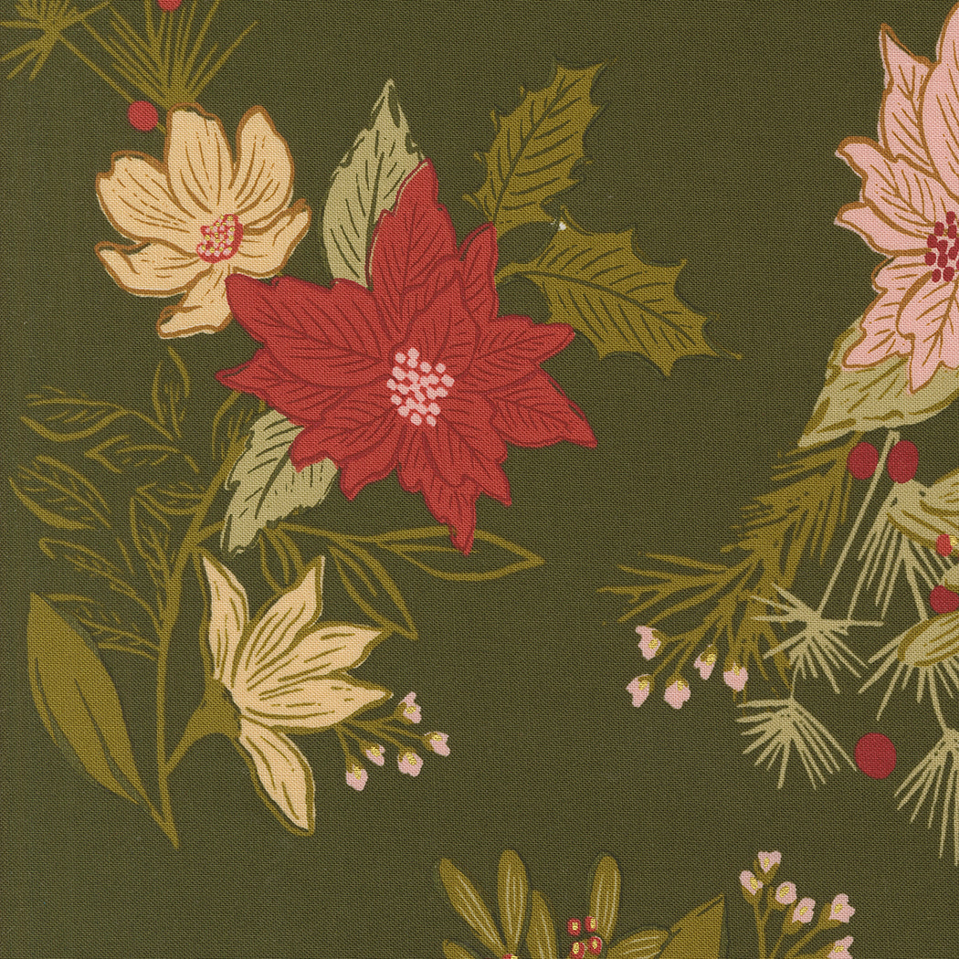 Old World Yuletide Festive Florals Metallic Pine M4562022M by Fancy That Design House for Moda Fabrics (sold in 25cm increments)