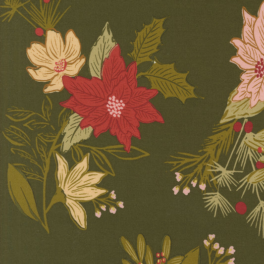 Old World Yuletide Festive Florals Metallic Pine M4562022M by Fancy That Design House for Moda Fabrics (sold in 25cm increments)
