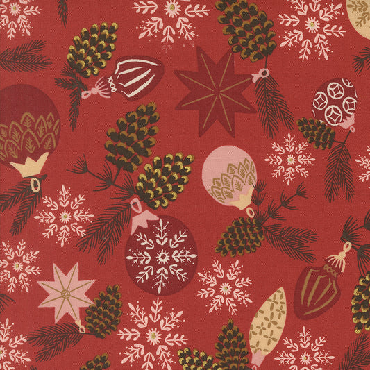 Old World Yuletide Branch Bauble Metallic Poinsettia M4562118M by Fancy That Design House for Moda Fabrics (sold in 25cm increments)