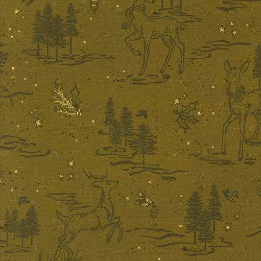 Old World Yuletide Metallic Oh Deer Toile Pickle M4562221M by Fancy That Design House for Moda Fabrics (sold in 25cm increments)