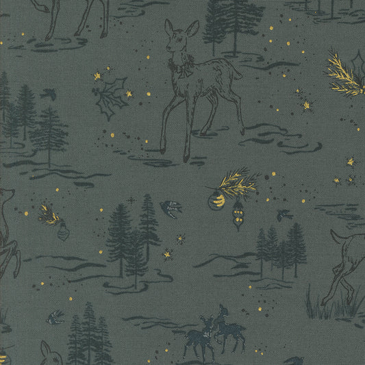 Old World Yuletide Metallic Oh Deer Toile Dusk M4562225M by Fancy That Design House for Moda Fabrics (sold in 25cm increments)