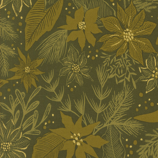 Old World Yuletide Metallic Poinsettia Pine M4562322M by Fancy That Design House for Moda Fabrics (sold in 25cm increments)