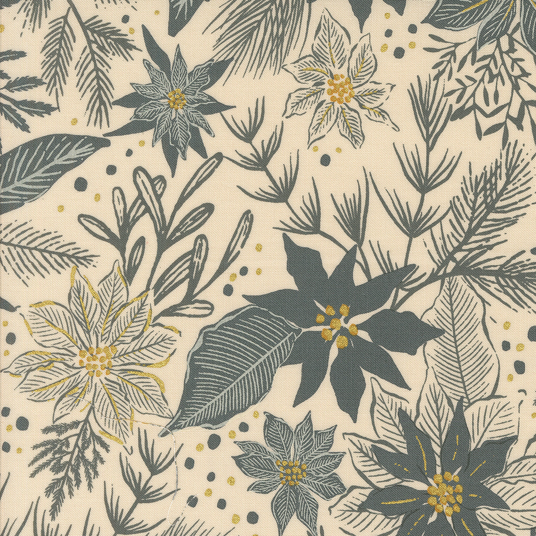 Old World Yuletide Metallic Poinsettia Eggshell M4562311M by Fancy That Design House for Moda Fabrics (sold in 25cm increments)