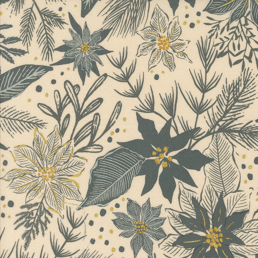 Old World Yuletide Metallic Poinsettia Eggshell M4562311M by Fancy That Design House for Moda Fabrics (sold in 25cm increments)
