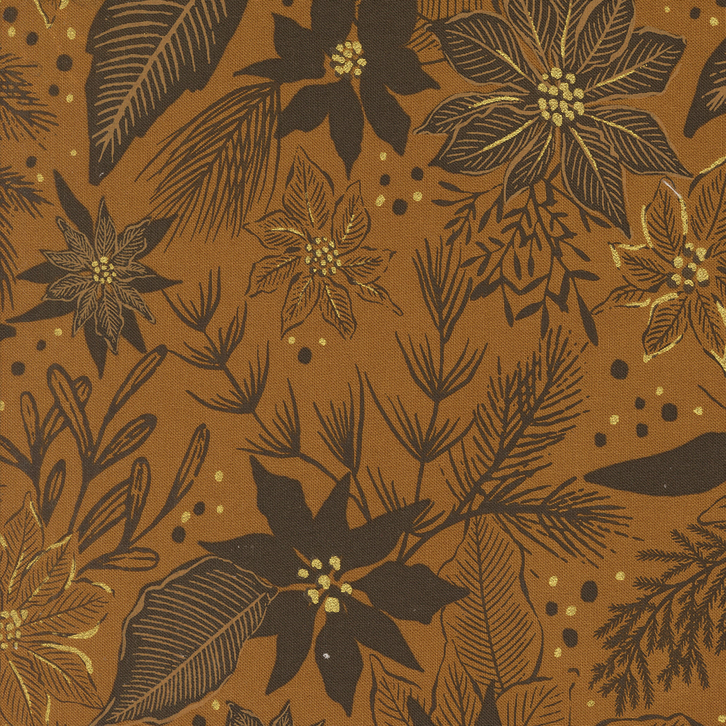 Old World Yuletide Metallic Poinsettia Sienna M4562314M by Fancy That Design House for Moda Fabrics (sold in 25cm increments)