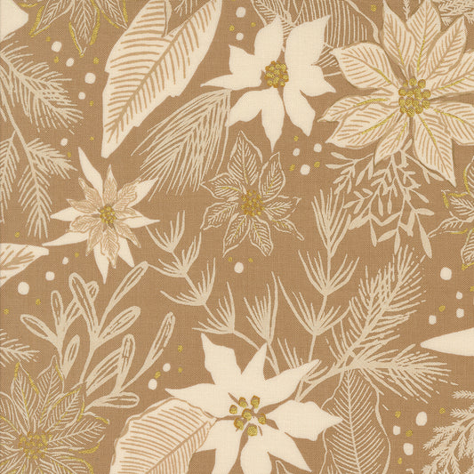 Old World Yuletide Metallic Poinsettia Mushroom M4562315M by Fancy That Design House for Moda Fabrics (sold in 25cm increments)