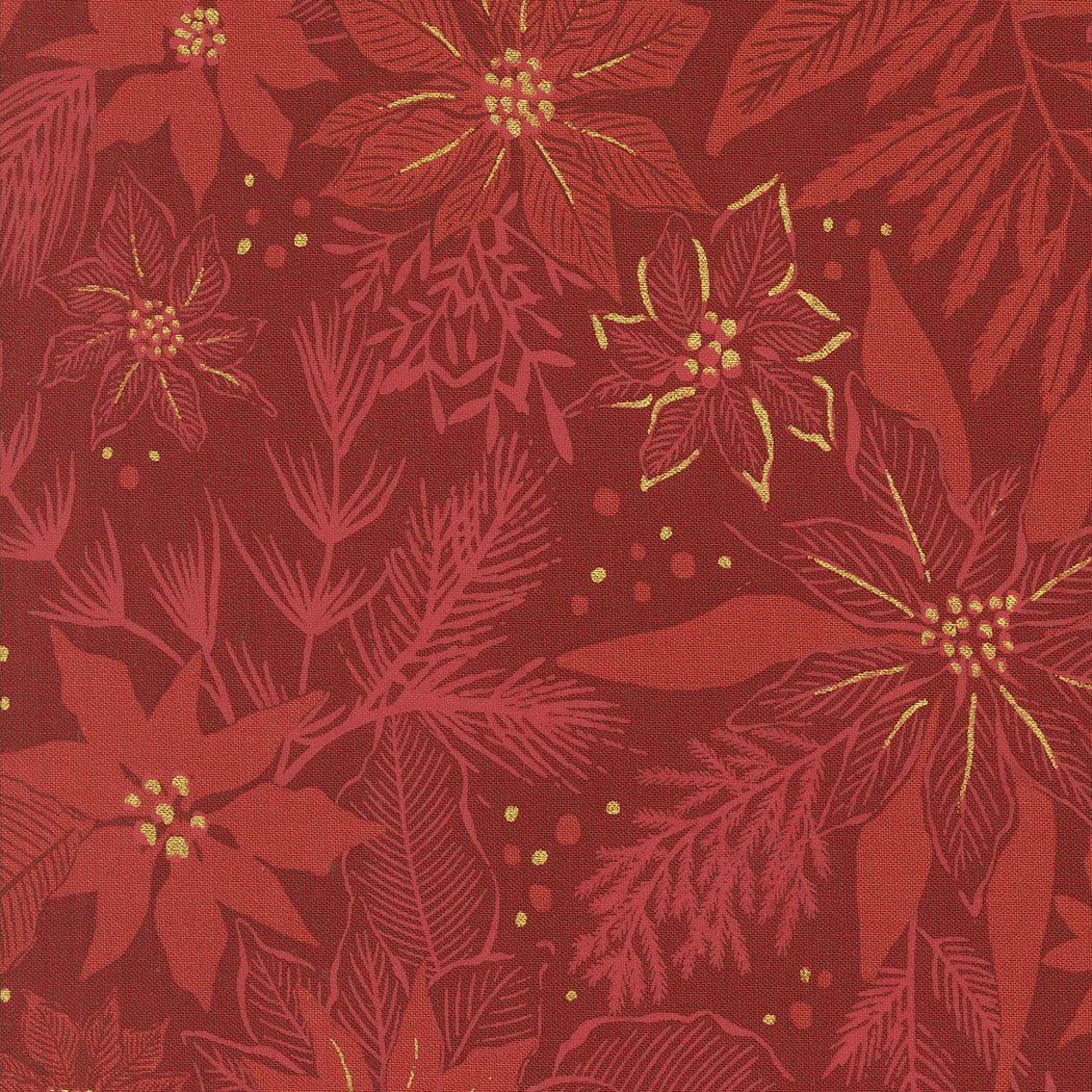 Old World Yuletide Metallic Poinsettia Crimson M4562317M by Fancy That Design House for Moda Fabrics (sold in 25cm increments)
