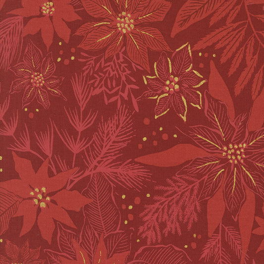 Old World Yuletide Metallic Poinsettia Crimson M4562317M by Fancy That Design House for Moda Fabrics (sold in 25cm increments)
