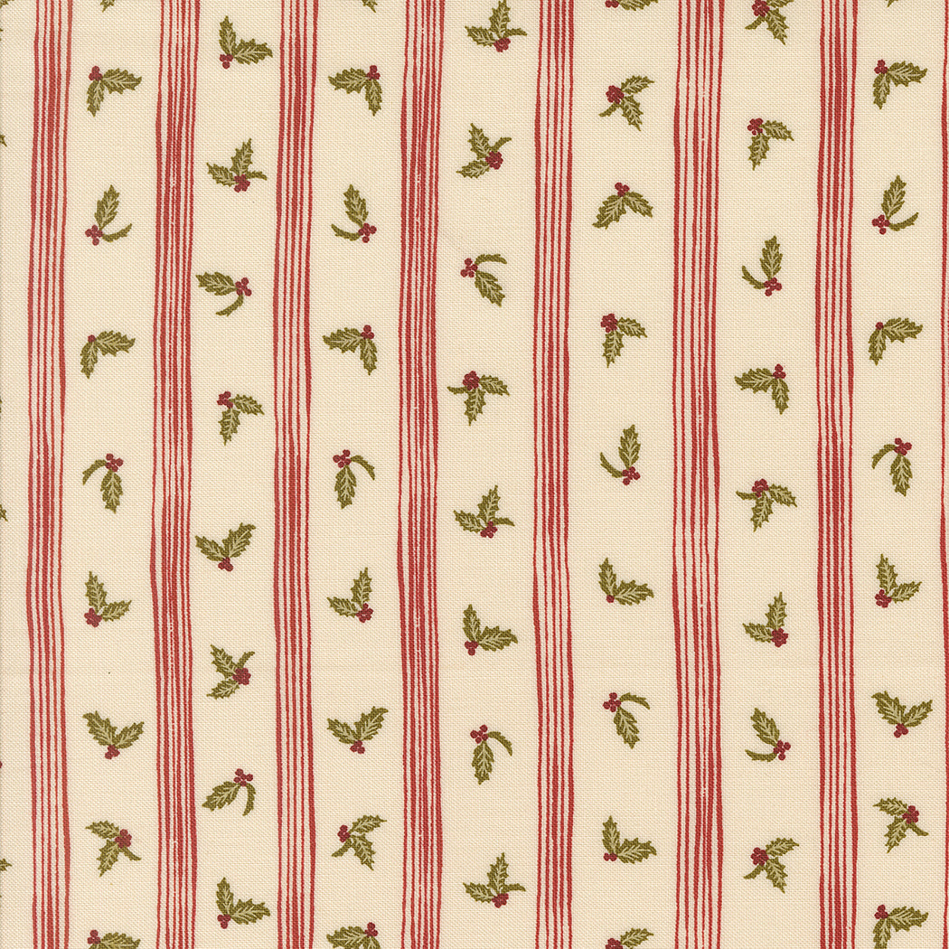Old World Yuletide Holly Stripe Eggshell M4562511 by Fancy That Design House for Moda Fabrics (sold in 25cm increments)
