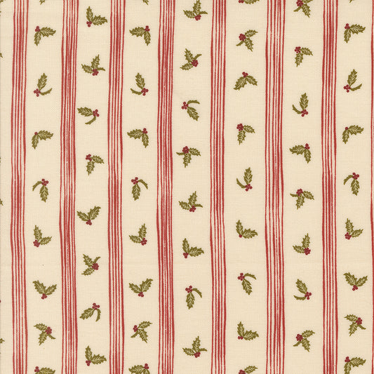 Old World Yuletide Holly Stripe Eggshell M4562511 by Fancy That Design House for Moda Fabrics (sold in 25cm increments)